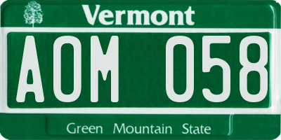 VT license plate AOM058