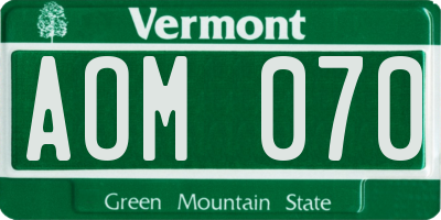 VT license plate AOM070