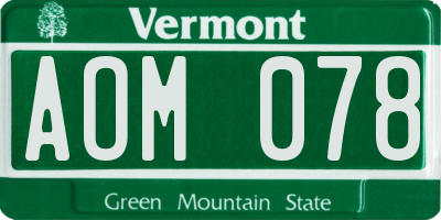 VT license plate AOM078