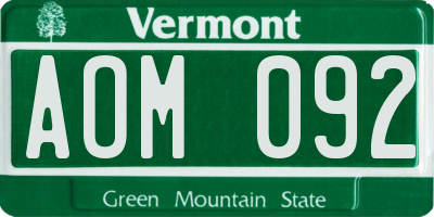 VT license plate AOM092