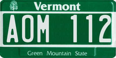VT license plate AOM112