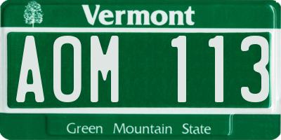 VT license plate AOM113