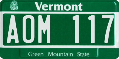 VT license plate AOM117