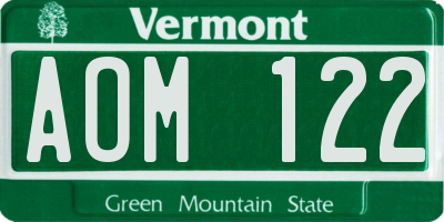 VT license plate AOM122