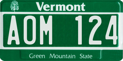 VT license plate AOM124