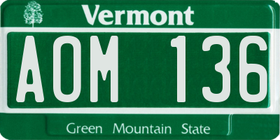 VT license plate AOM136