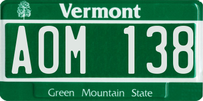 VT license plate AOM138
