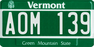 VT license plate AOM139