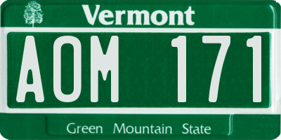 VT license plate AOM171