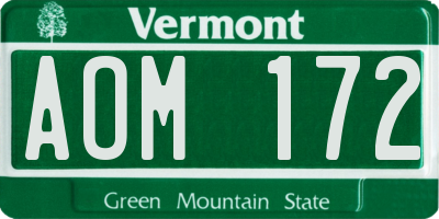 VT license plate AOM172