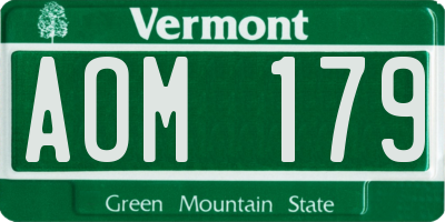 VT license plate AOM179
