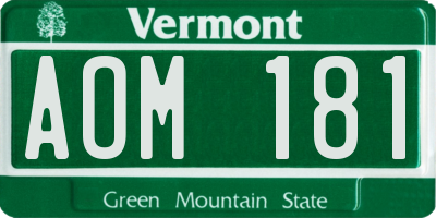 VT license plate AOM181