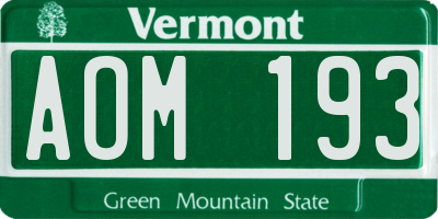 VT license plate AOM193