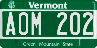 VT license plate AOM202