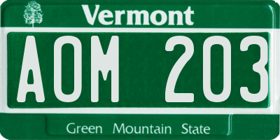 VT license plate AOM203