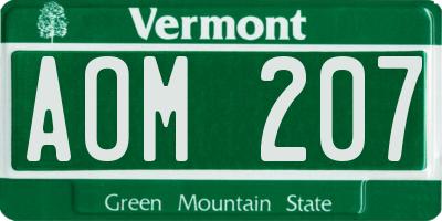 VT license plate AOM207