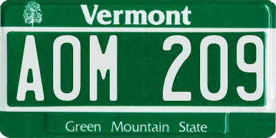 VT license plate AOM209