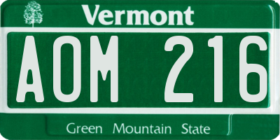 VT license plate AOM216