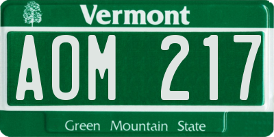VT license plate AOM217