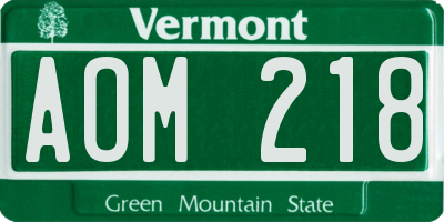 VT license plate AOM218