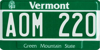 VT license plate AOM220