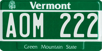 VT license plate AOM222