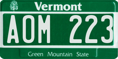 VT license plate AOM223