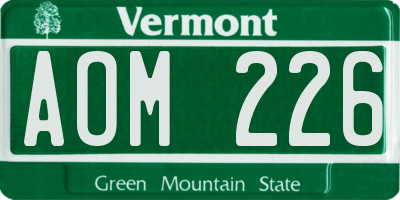 VT license plate AOM226