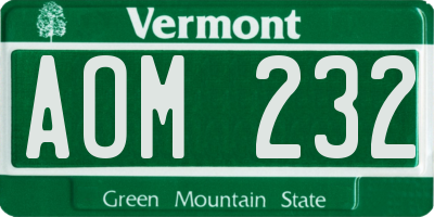 VT license plate AOM232