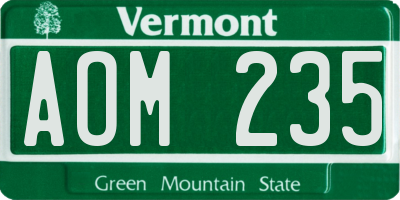 VT license plate AOM235