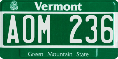 VT license plate AOM236