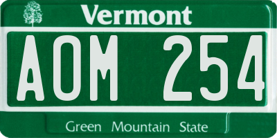 VT license plate AOM254