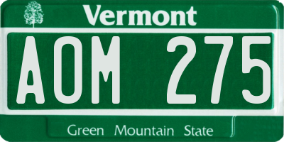 VT license plate AOM275