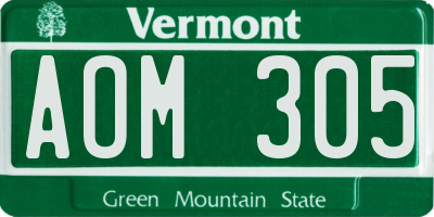 VT license plate AOM305