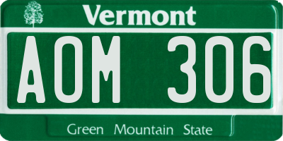 VT license plate AOM306
