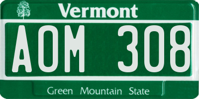 VT license plate AOM308