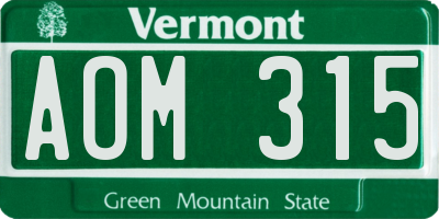 VT license plate AOM315