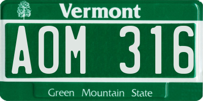 VT license plate AOM316