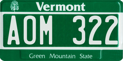 VT license plate AOM322