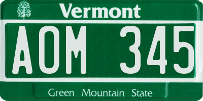 VT license plate AOM345