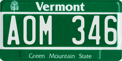 VT license plate AOM346