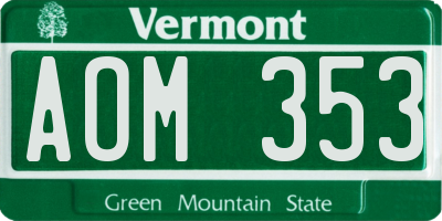 VT license plate AOM353