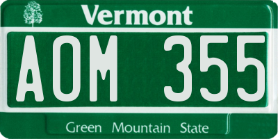 VT license plate AOM355