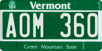 VT license plate AOM360