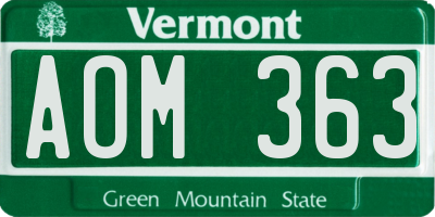 VT license plate AOM363