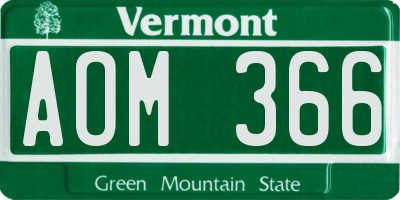VT license plate AOM366