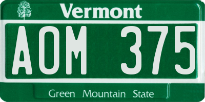 VT license plate AOM375