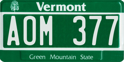 VT license plate AOM377