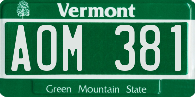 VT license plate AOM381