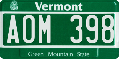 VT license plate AOM398